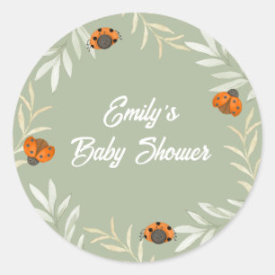 Sage Green Herfst Ladybug Greenery Baby shower Ronde Sticker