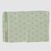 Sage Green Hexagon Honingraat Patroon Naam Golfhanddoek (Horizontaal)