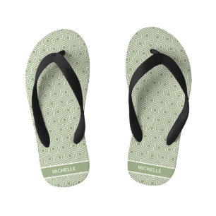 Sage Green Hexagon Honingraat Patroon Naam Kinder Teenslippers