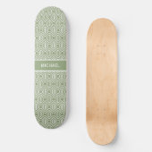 Sage Green Hexagon Honingraat Patroon Naam Skateboard (Voorkant)