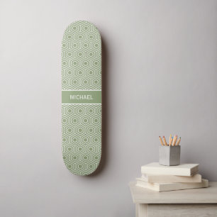 Sage Green Hexagon Honingraat Patroon Naam Skateboard