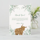 Sage Green Holy Koe Boho Greenery Baby shower Bedankkaart (Staand voorkant)