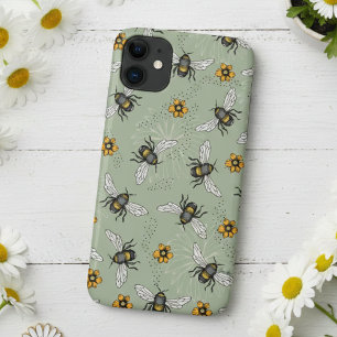 Sage Green Honingbij en bloemen patroon iPhone 11 Hoesje