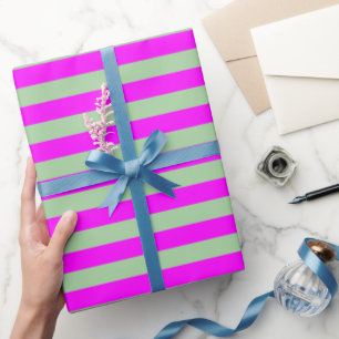 Sage Green Hot Pink Stripe Pattern Modern Cadeaupapier
