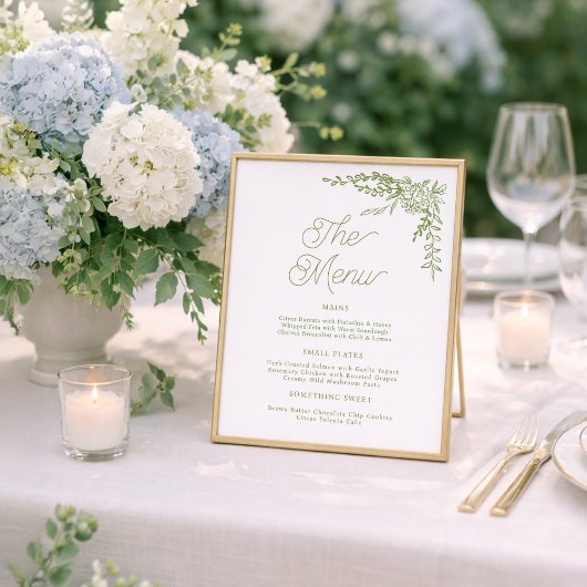 Sage Green Hydrangea Wedding Menu Sign Poster