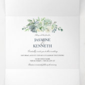 Sage Green Indigo Blue Succulents Wedding Drieluik Uitnodiging (Binnenkant midden)
