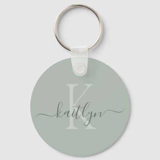 Sage Green Initiaal Naam Monogrammed Sleutelhanger (Achterkant)
