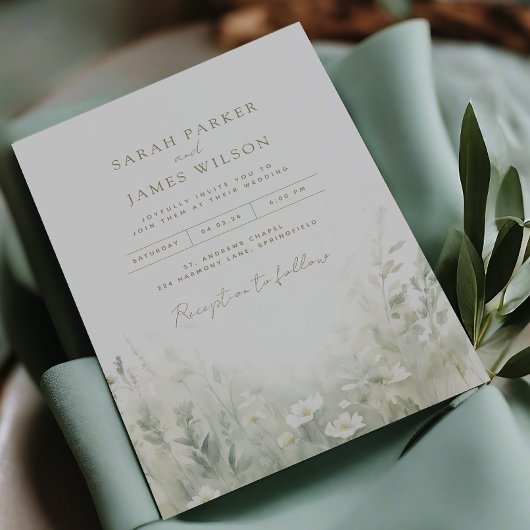 Sage green invitations mariage aquarelle script