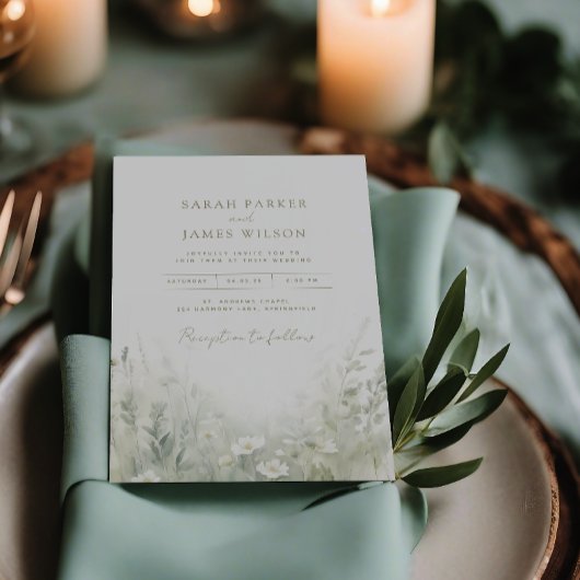 Sage green invitations mariage aquarelle script