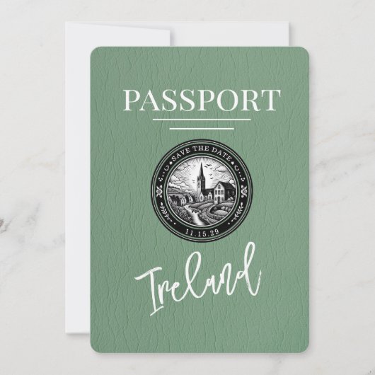 Sage Green Ireland Passport Save the Date (Voorkant)