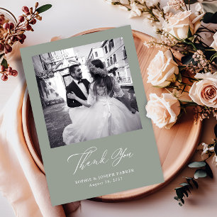 Sage Green Italiaanse elegantie Twee foto bruilo Bedankkaart