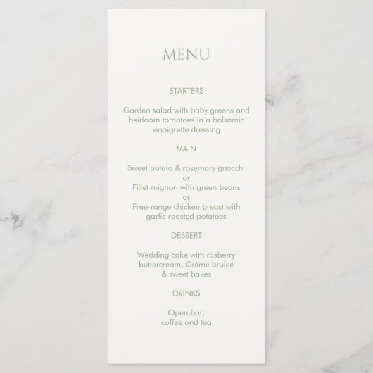 Sage Green & ivoire Monogramme Mariage Menu (Devant)