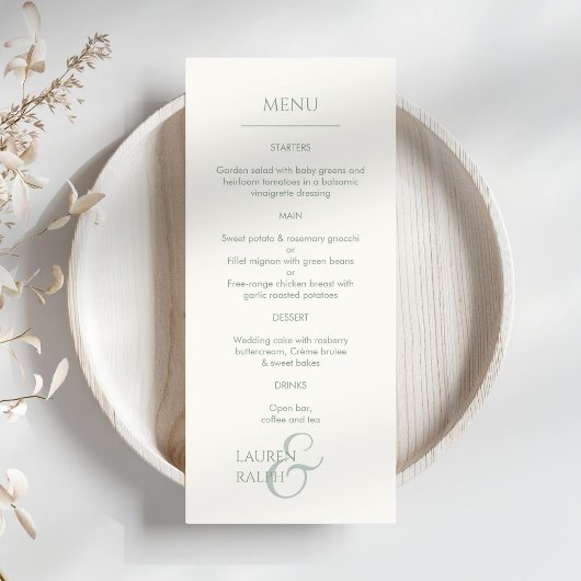 Sage Green & ivoire Monogramme Mariage Menu