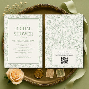 Sage Green Ivory Code QR Faire-Part de Mariage