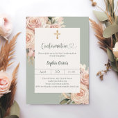 Sage green ivory dusty rose florals Confirmation Kaart