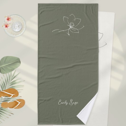 Sage Green Ivory Floral Line Art Minimalist Zen