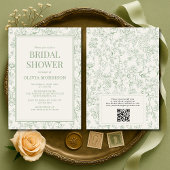 Sage Green Ivory French QR Code Bridal Shower Kaart