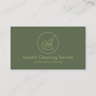 Sage green Janitorial Broom House Cleaning Visitekaartje