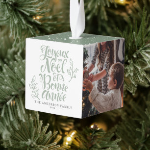 Sage Green Joyeux Noël en Bonne Année Foto Kubus Ornament