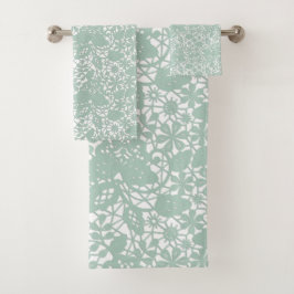 Sage Green Lace Design BATHROOM TOWEL SET Bad Handdoek