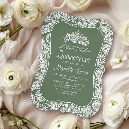 Sage Green Lace Quinceañera Kaart