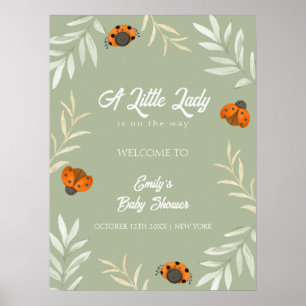 Sage Green Ladybug Greenery Baby shower Welkom Poster