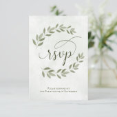 Sage Green Laurel Leaves Rustic Wedding RSVP Kaartje (Staand voorkant)