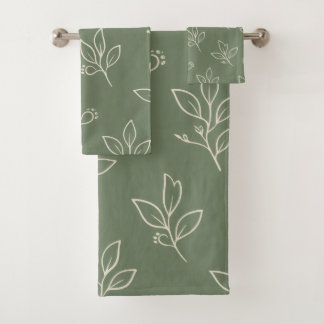 Sage Green Leaf Bathroom Towel Set Bad Handdoek
