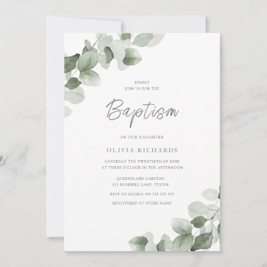Sage Green Leaf Modern Boy of Girl Baptism Kaart (Voorkant)