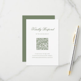 Sage Green Leaf Monogram Crest QR Code Huwelijk RSVP Kaartje
