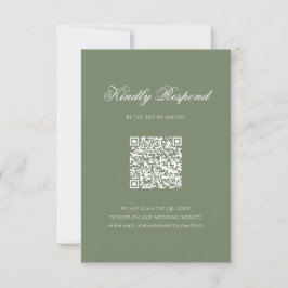 Sage Green Leaf Monogram Crest QR Code Huwelijk RSVP Kaartje