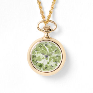 Sage Green Leaf Pattern,  geïnspireerd Horloge
