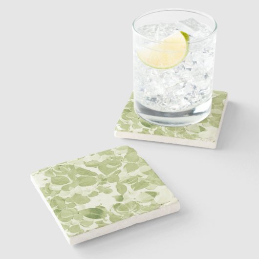 Sage Green Leaf Pattern,  geïnspireerd Stenen Onderzetter (Zijkant)