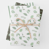 Sage Green Leaf Pattern | Stripesatroon Inpakpapier Vel (In situ)