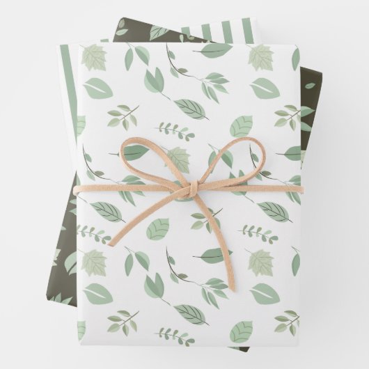 Sage Green Leaf Pattern | Stripesatroon Inpakpapier Vel (In situ)