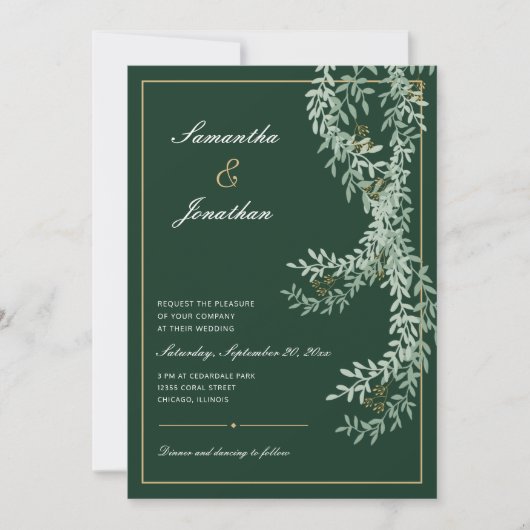 Sage Green Leaf Vines | Smaragdgroene bruiloft Kaart (Voorkant)