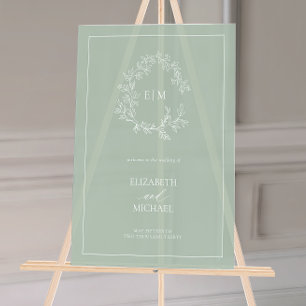 Sage Green Leafer Crest Monogramme Mariage de bien