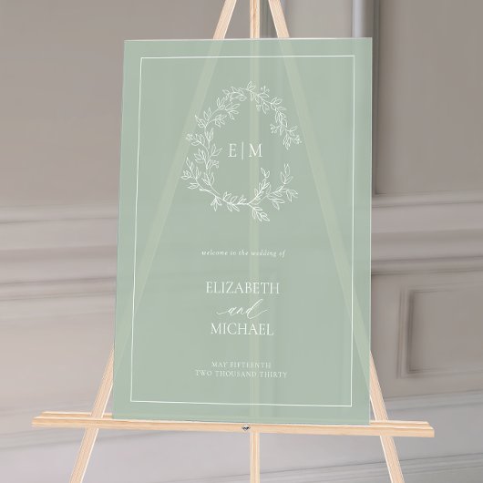 Sage Green Leafer Crest Monogramme Mariage de bien