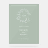 Sage Green Leafer Crest Monogramme Mariage de bien (Recto)