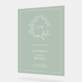 Sage Green Leafer Crest Monogramme Mariage de bien (Angle)