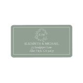 Sage Green Leafy Crest Monogram Weddenschap Adres  Etiket (Voorkant)