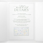 Sage Green Leafy Crest Monogram Weddenschap Drieluik Uitnodiging (Binnenkant midden)
