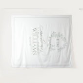 Sage Green Leafy Crest Monogram Weddenschap Foto Wandkleed (Voorkant (horizontaal))