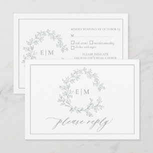 Sage Green Leafy Crest Monogram Weddenschap RSVP-k RSVP Kaartje
