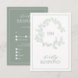 Sage Green Leafy Crest Monogram Weddenschap RSVP-k RSVP Kaartje