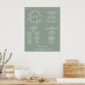 Sage Green Leafy Crest Monogram Wedding Programme Poster (Keuken)