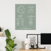 Sage Green Leafy Crest Monogram Wedding Programme Poster (Thuiskantoor)