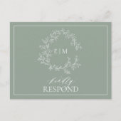 Sage Green Leafy Crest Monogram Wedding RSVP Uitnodiging Briefkaart (Voorkant)