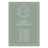 Sage Green Leafy Crest Monogram Wedding Table Numm Kaart (Achterkant)