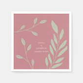 Sage Green Leaves Dusty Roos Namen Datum Bruiloft Servet (Voorkant)